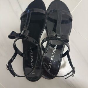 Stuart Weitzman Glossy Black Bow Sandals